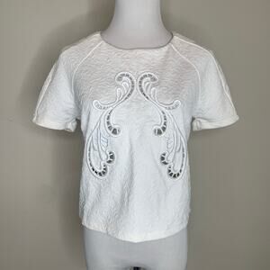 Do & Be Cream Crop Top Stretch Textured Cutout Small